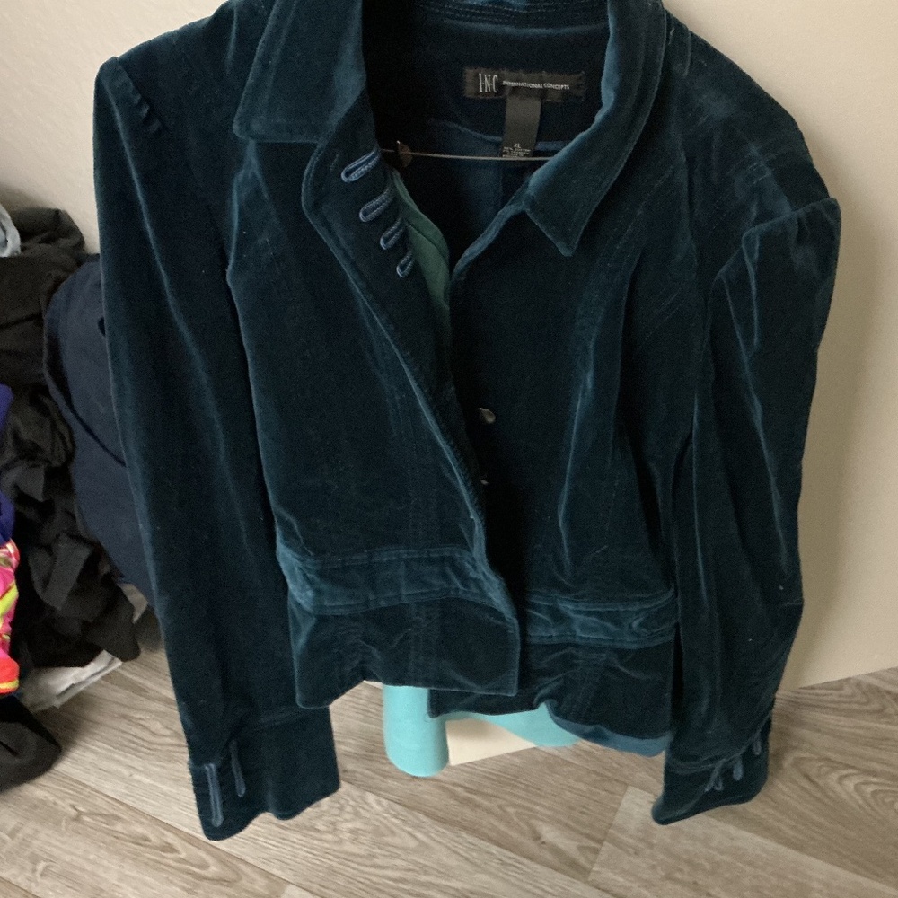 Vintage inc dark blue velveteen blazer size xl  military style